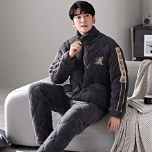 冬季新款睡衣男士三層夾棉法蘭絨厚款保暖簡約大碼外出家居服套裝 歷史價格詳細信息