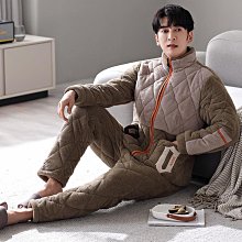 冬季新款睡衣男士三層夾棉法蘭絨厚款保暖簡約大碼外出家居服套裝 歷史價格詳細信息