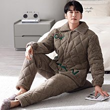 冬季新款睡衣男士三層夾棉法蘭絨厚款保暖簡約大碼外出家居服套裝 歷史價格詳細信息