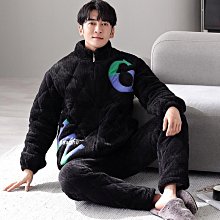 冬季新款睡衣男士三層夾棉法蘭絨厚款保暖簡約大碼外出家居服套裝 歷史價格詳細信息