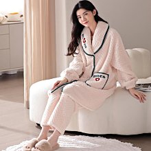 新款冬季女士睡衣法蘭絨開衫加厚加絨保暖簡約寬松家居服大碼套裝 歷史價格詳細信息