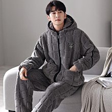冬季新款睡衣男士三層夾棉法蘭絨厚款保暖簡約大碼外出家居服套裝 歷史價格詳細信息