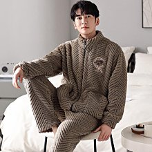 冬季新款睡衣男士法蘭絨三層夾棉保暖簡約大碼可外穿家居服兩件套 歷史價格詳細信息