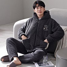 冬季新款睡衣男士法蘭絨三層夾棉保暖簡約大碼可外穿家居服兩件套 歷史價格詳細信息