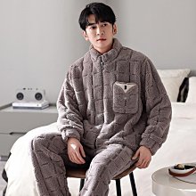 冬季新款睡衣男士三層夾棉法蘭絨厚款保暖簡約大碼外出家居服套裝 歷史價格詳細信息
