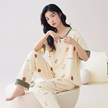 帶胸墊睡衣女夏季純棉短袖七分褲女款夏天薄款中年媽媽家居服套裝 歷史價格詳細信息