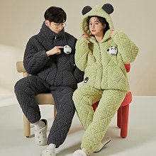 男士睡衣冬季珊瑚絨加厚加絨三層夾棉襖秋冬中老年爸爸家居服套裝 歷史價格詳細信息