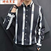 春秋季新款男士長袖襯衫條紋拼接韓版休閑裝長袖襯衣 歷史價格詳細信息
