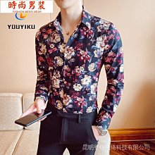 花襯衫男 休閒花朵印花長袖襯衫 印花襯衫男 韓版修身襯衣 男裝潮流青年復古設計碎花襯衫滿【柏優小店】 歷史價格詳細信息