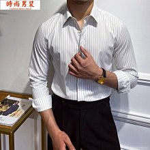 條紋襯衫男長袖商務休閑職業工裝襯衣男中青年打底衫有大碼春夏季-靚仔男裝 歷史價格詳細信息