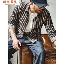美式復古 條紋襯衫 男長袖 潮流寬松 日系襯衣男 休閑上衣 歷史價格詳細信息