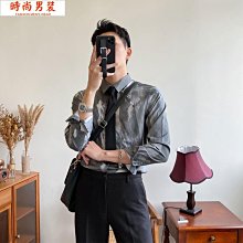 男士長袖襯衫春季新款青年緊身直條紋襯衫男商務繡花潮流寸衫~時尚男裝 歷史價格詳細信息