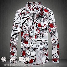 花襯衫男 休閒花朵印花長袖襯衫 印花襯衫男 韓版修身襯衣 男裝潮流青年復古設計碎花襯衫滿【柏優小店】 歷史價格詳細信息