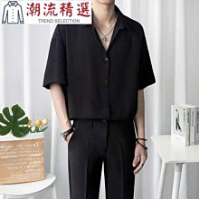 短袖襯衫男黑色冰絲薄款潮牌潮流休閑襯衣男寬松港風外套夏季半袖冰絲外套-kby科貝 歷史價格詳細信息