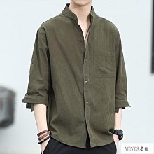 棉麻七分袖襯衫男 民族風素色百搭 立領襯衣 中國風復古棉麻白襯衫韓版時尚上衣 歷史價格詳細信息