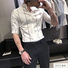 條紋襯衫 男士五分袖 中袖 新款潮流 免燙抗皺 修身 韓版印花 帥氣襯衣 歷史價格詳細信息