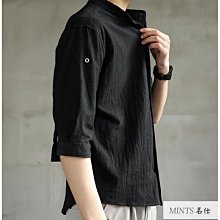 襯衫男 亞麻襯衫 亨利領 七分袖襯衫 韓版寬鬆 無領襯衫男 短袖襯衫 棉麻襯衫 男裝 男生衣著 歷史價格詳細信息