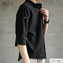 夏季亞麻襯衫 七分袖簡約襯衫男 日系休閑寬松上衣 襯衫男 文藝襯衫男 立領棉麻襯衣 潮流男裝  C1020 歷史價格詳細信息