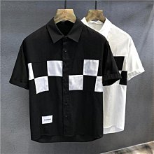 潮牌夏季黑白捷克水鉆燙印襯衫男短袖修身休閑打底上衣-靚仔男裝 歷史價格詳細信息