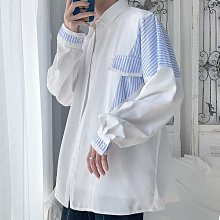 條紋襯衫 設計感小眾寸衫秋季新款條紋襯衫男長袖ins學生韓版寬松男士襯衣 歷史價格詳細信息
