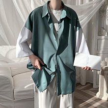 拼接色短袖襯衫男 3色S-2XL 高級感領帶襯衫服 港風日系髮型師上衣 夏季簡約五分袖襯衫（滿599元免運） 歷史價格詳細信息
