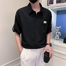 新款七分袖襯衫 男短袖春夏韓版緊身條紋襯衫 男短袖潮帥氣寸衫 直條紋 冰絲 緊身 七分袖 港風 日系 英倫風 潮 歷史價格詳細信息