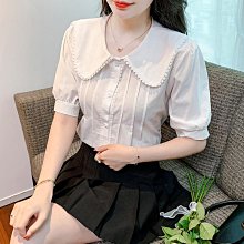 2024新款法式木耳邊拼接圓領粉色純棉碎花短袖襯衫女夏款 歷史價格詳細信息