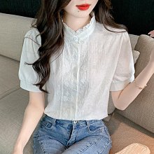 2024夏季新款法式宮廷風甜美木耳邊寬鬆娃娃衫短袖襯衫女復古上衣 歷史價格詳細信息