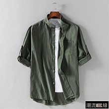 夏季亞麻襯衫 七分袖簡約襯衫男 日系休閑寬松上衣 襯衫男 文藝襯衫男 立領棉麻襯衣 潮流男裝  C1020 歷史價格詳細信息