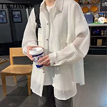 華夫格長袖襯衫男 港風工裝襯衫外套 男生休閒寬鬆潮襯衣外套 歷史價格詳細信息