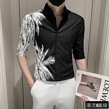 袖襯衫男士夏季新款花襯衣中年碎花民族風薄款半袖男裝-靚仔男裝 歷史價格詳細信息