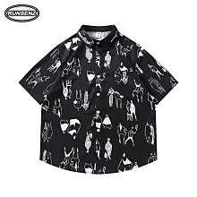 短袖襯衫男黑色冰絲薄款潮牌潮流休閑襯衣男寬松港風外套夏季半袖冰絲外套-kby科貝 歷史價格詳細信息