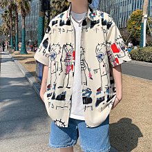 短袖襯衫 韓版報紙男日系個性文藝範痞帥炸街3XL大尺碼五分袖襯 歷史價格詳細信息