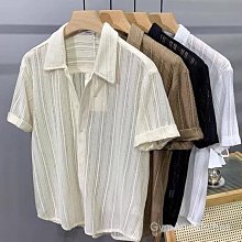 襯衫男短袖夏季美式復古條紋撞色翻領半截袖2024新款寬鬆休閒T恤 歷史價格詳細信息