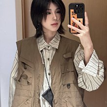 Ja1從不熬夜日系復古工裝豎條紋短袖襯衫男女情侶cityboy百搭外套-心願便利店 歷史價格詳細信息