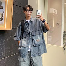 日系潮牌牛仔襯衫男士寬鬆帥氣休閒2024新款工裝長袖襯衣男春秋季 歷史價格詳細信息