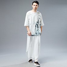 風七分袖t恤男 雪紡印花男裝圓領寬松系扣民族風上衣一件代發 男士唐裝 歷史價格詳細信息