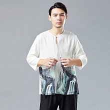 風系扣男式T恤 新款棉彈三扣修身上衣男民族服裝一件代發 男士唐裝 歷史價格詳細信息
