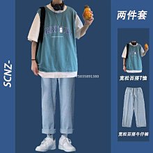 港風夏季男生假兩件t恤 純棉假兩件T恤男 寬鬆休閒短袖上衣 學生穿搭原創短袖T恤 五分袖上衣 假兩件T恤 百搭潮流-正正男裝 歷史價格詳細信息