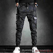 褲子男潮牌寬鬆束腳休閒褲春秋薄款日系復古純棉大口袋機能工裝褲 歷史價格詳細信息