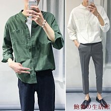 日系男生棉麻長袖襯衫 立領素色修身襯衫 學院風日系襯衣亞麻襯衫 韓版襯衫口袋襯衣 男生襯衫 亨利領上衣 男生衣著長袖衣服 歷史價格詳細信息