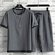 休閑套裝男　夏季男裝套裝 寬鬆套裝　夏季短袖T恤男生套裝潮流港風　男裝一套搭配休閑褲　帥氣兩件套半袖-正正男裝 歷史價格詳細信息