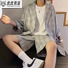 夏季薄款格子中袖西服套裝男 韓版修身職業小西裝西褲潮 歷史價格詳細信息