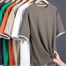 短袖t恤新款華夫格polo衫男短袖夏季簡約寬鬆翻領情侶印花字母上衣 男 t恤短袖 男生 t恤 男生短袖 短袖-至簡原創 歷史價格詳細信息