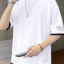 假兩件男士短袖t恤夏季潮牌圓領條紋襯衫拼接設計感上衣痞帥半袖-zero潮流屋 歷史價格詳細信息