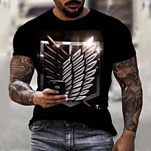 進擊的巨人動漫T恤男女短袖調查兵團利威爾艾倫自由之翼印花衣服#皇運 歷史價格詳細信息