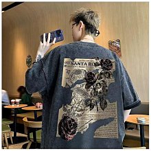 水洗短袖 oversize短袖小眾暗黑系哥德做舊印花短袖T恤男美式復古上衣半袖潮男-MINTS名仕男裝 歷史價格詳細信息