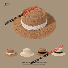 草帽平頂帽子女夏度假海邊拉菲草帽新款法式沙灘帽網紅遮陽英倫防曬帽 新品 歷史價格詳細信息