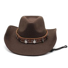 復古西部牛仔帽騎馬帽影視表演毛呢禮帽民族風爵士帽帶防風繩 歷史價格詳細信息
