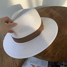 草帽 奶白色夏天巴拿马草帽礼帽爵士帽卷边男女通用显脸小遮阳防晒度假~熱銷 歷史價格詳細信息